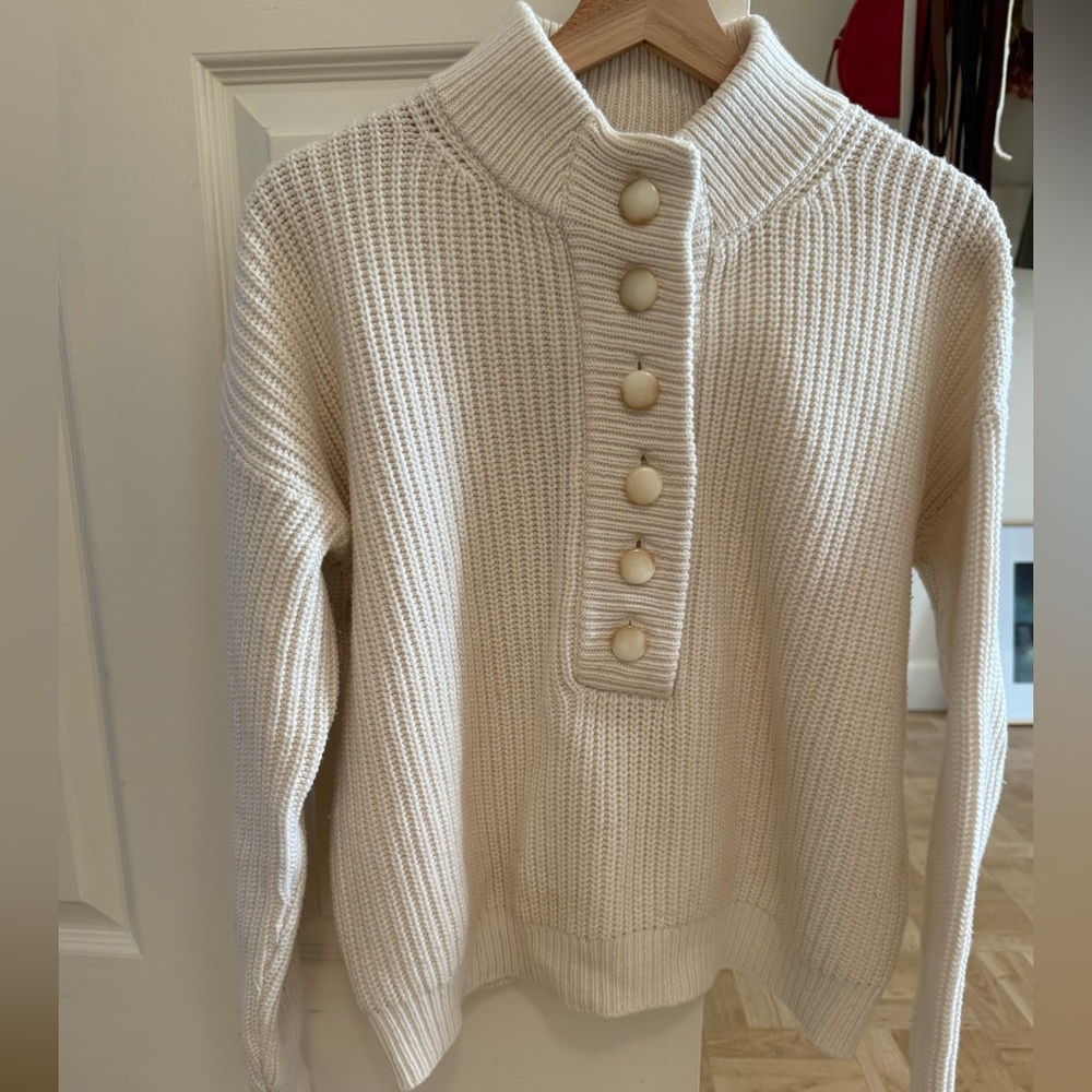 Sezane Cream Button-Up Sweater